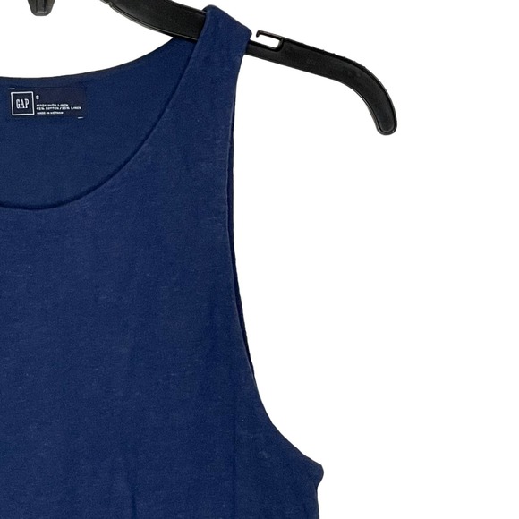 Gap Women Small A-Line Tank Dress Linen Blend Double Layer Sleeveless Comet Blue - Picture 4 of 8